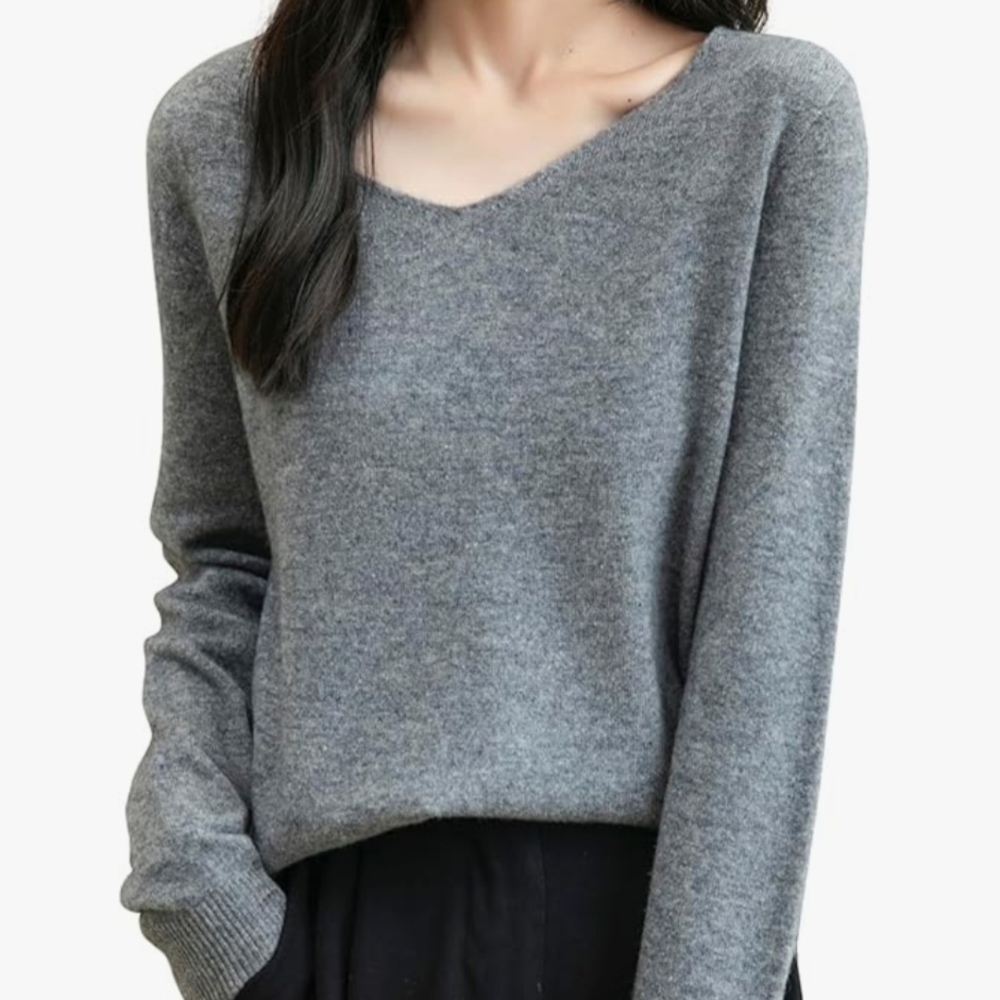 Gray V-Neck Women's Sweater